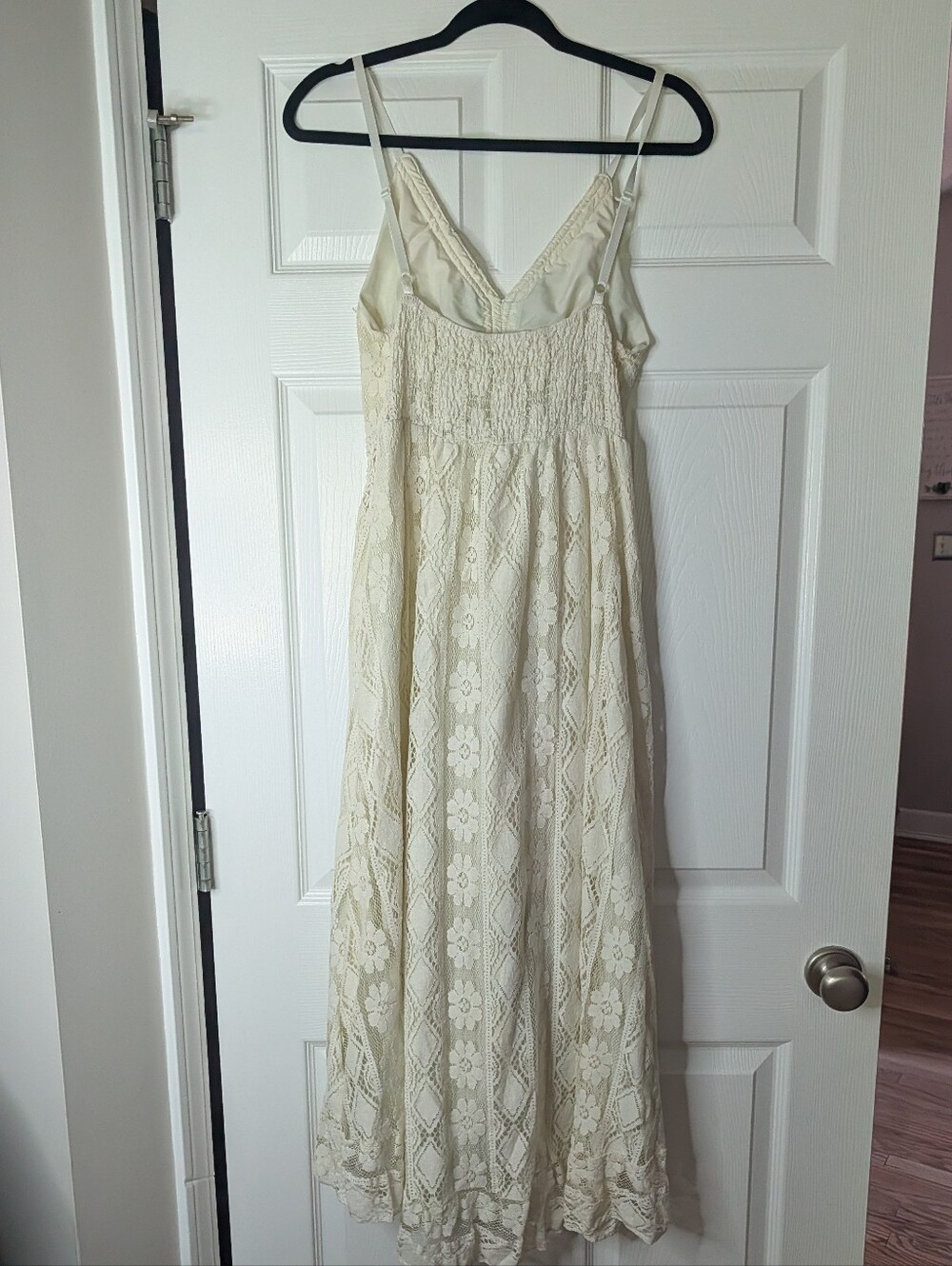 Women’s Ivory Crochet Lace Boho Maxi Dress Gold Detail Spaghetti Strap Festival - Picture 3 of 7